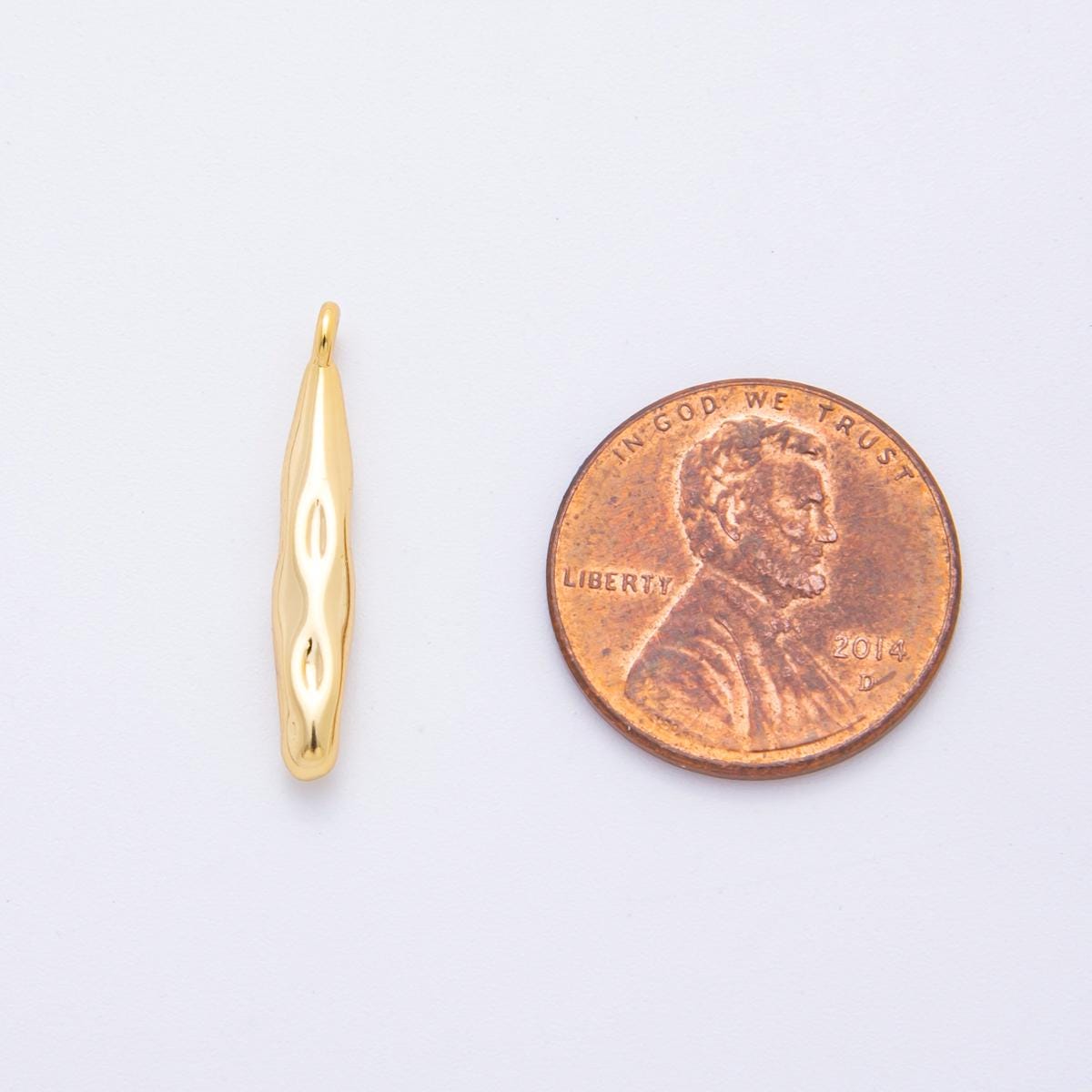 Long Abstract Dented Cave Man Sticks Pendant, 18K Gold Filled Hammered Sticks Charm for Jewelry Making | E-661
