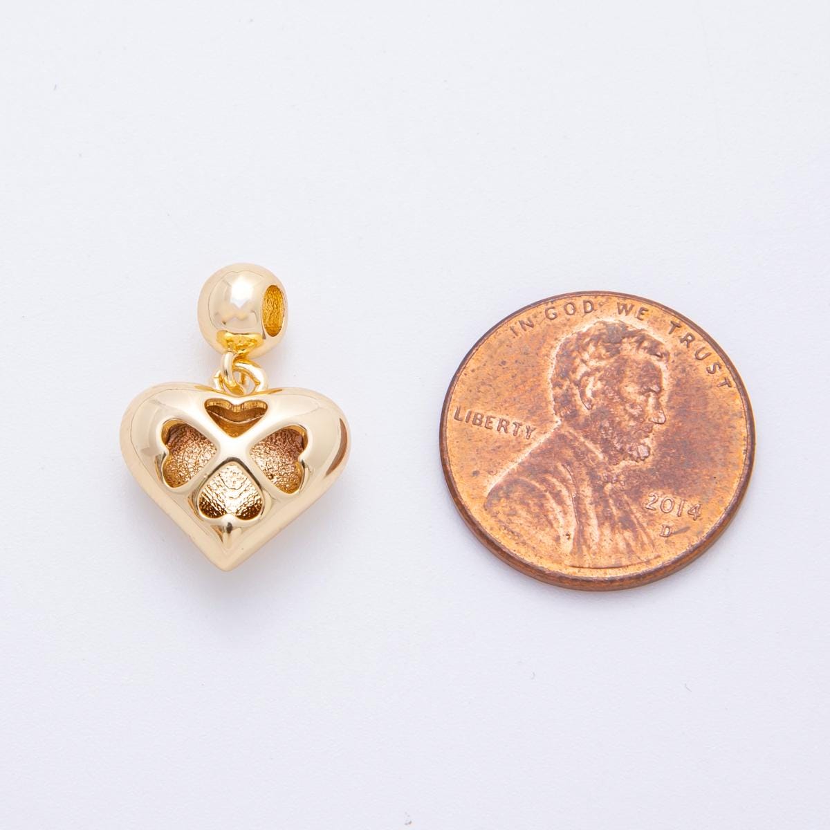 24k gold filled Puffy Heart rondelle bail drop pendant | E-658