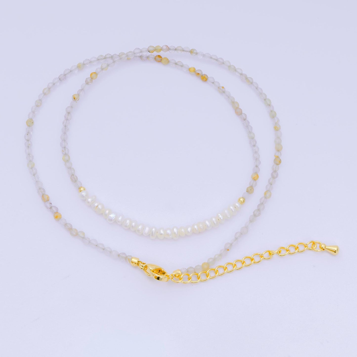 24K Gold Filled Freshwater Pearl Colorful Gemstone Bead Necklace 16.92 Inch with Extender | WA-3658 - WA-3666