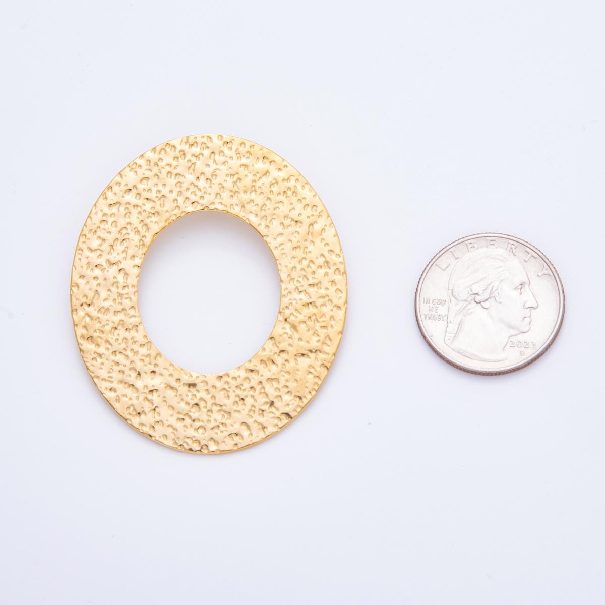 Big Hammered Rustic PVD Gold Stainless Steel Geometric Molten Oblong Charm for Cord Necklace | j-555