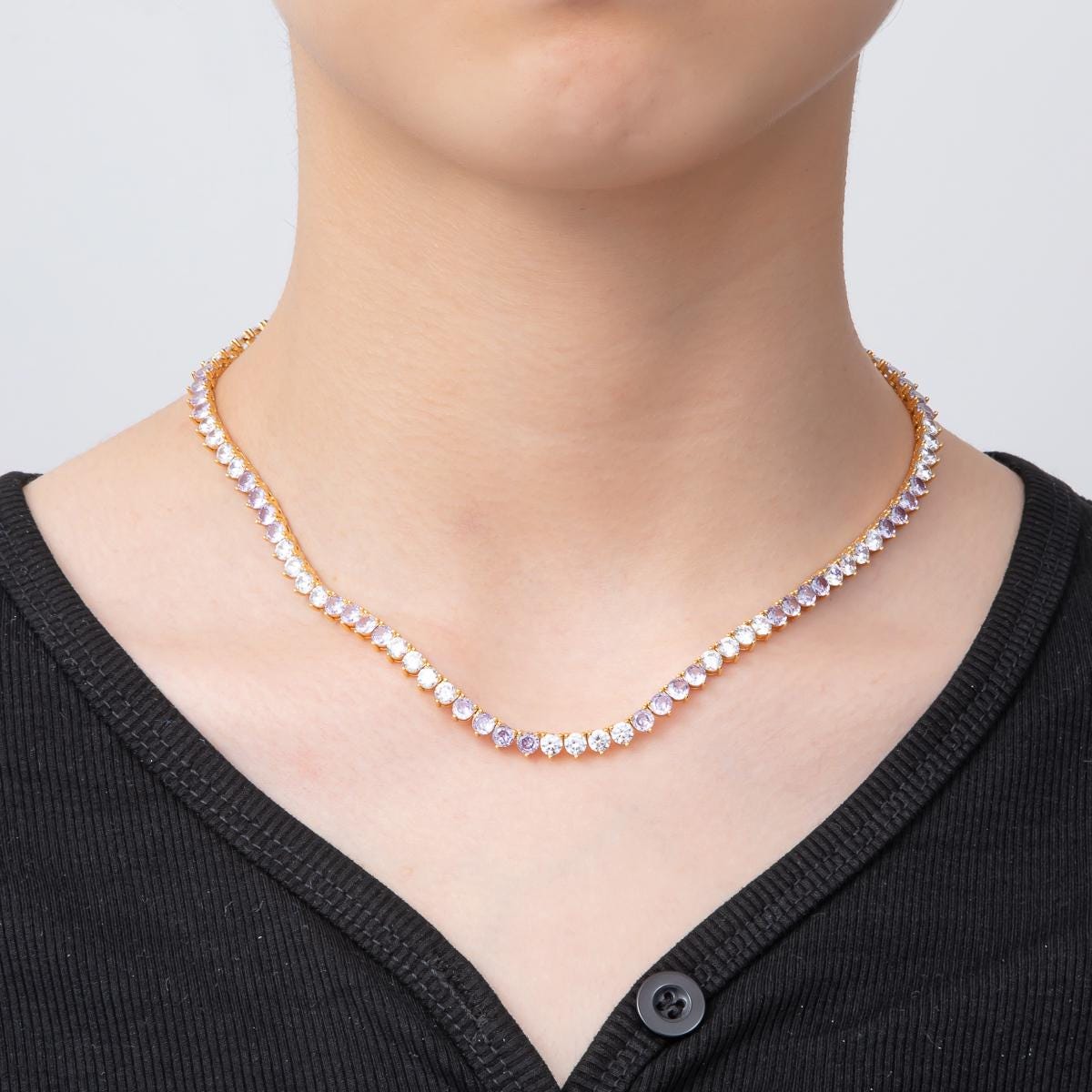 18K Gold Filled Round Multi Color CZ Tennis Necklace 16.5 Inch for Party Layering Necklace | WA-2037
