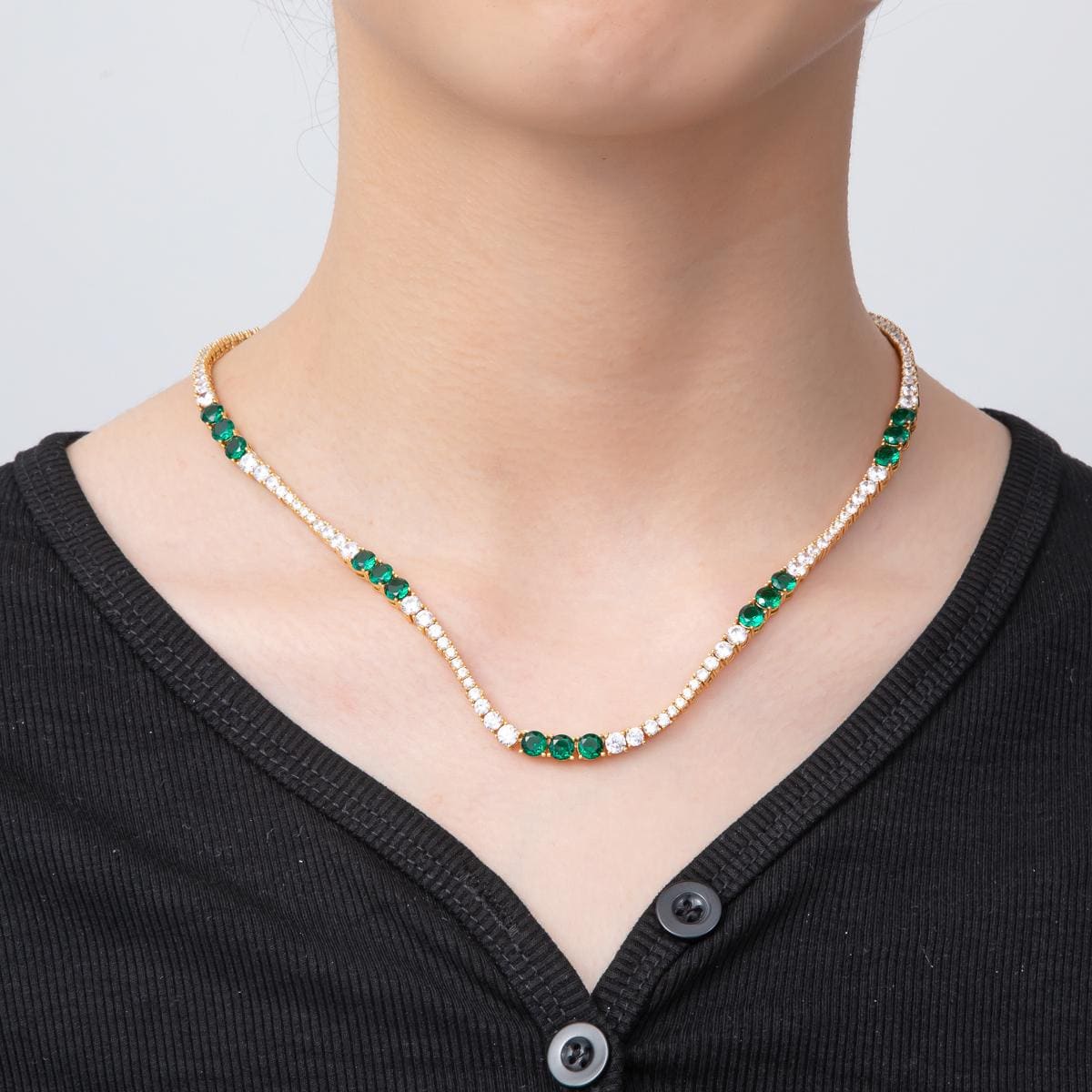 Green Clear Tennis Necklace Cubic Zirconia Tennis Necklace in 18k Gold Filled for Layering Necklace Party Christmas Gift Idea WA-3270
