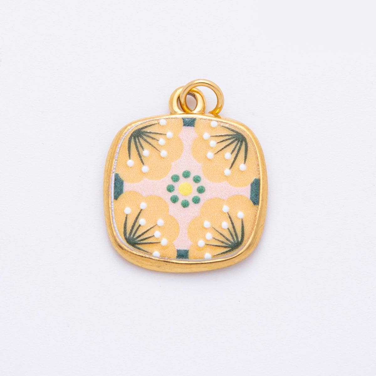 Shabby Chic Hand-Painted Enamel Flower CHARMS for necklace Bracelet Artsy Painting Floral PVD Gold Stainless Steel Tarnish Free Charm