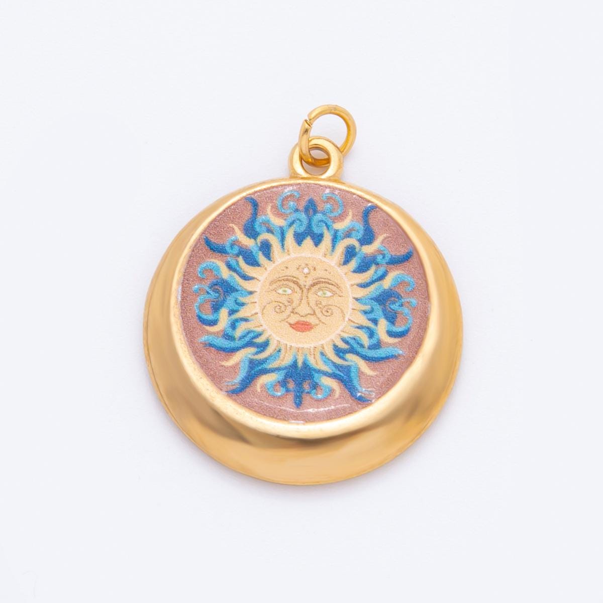 PVD Gold Round Charms Sun Face, Butterfly Flower Pendants Colorful Enamel Jewelry for Necklaces, Bracelet Supply