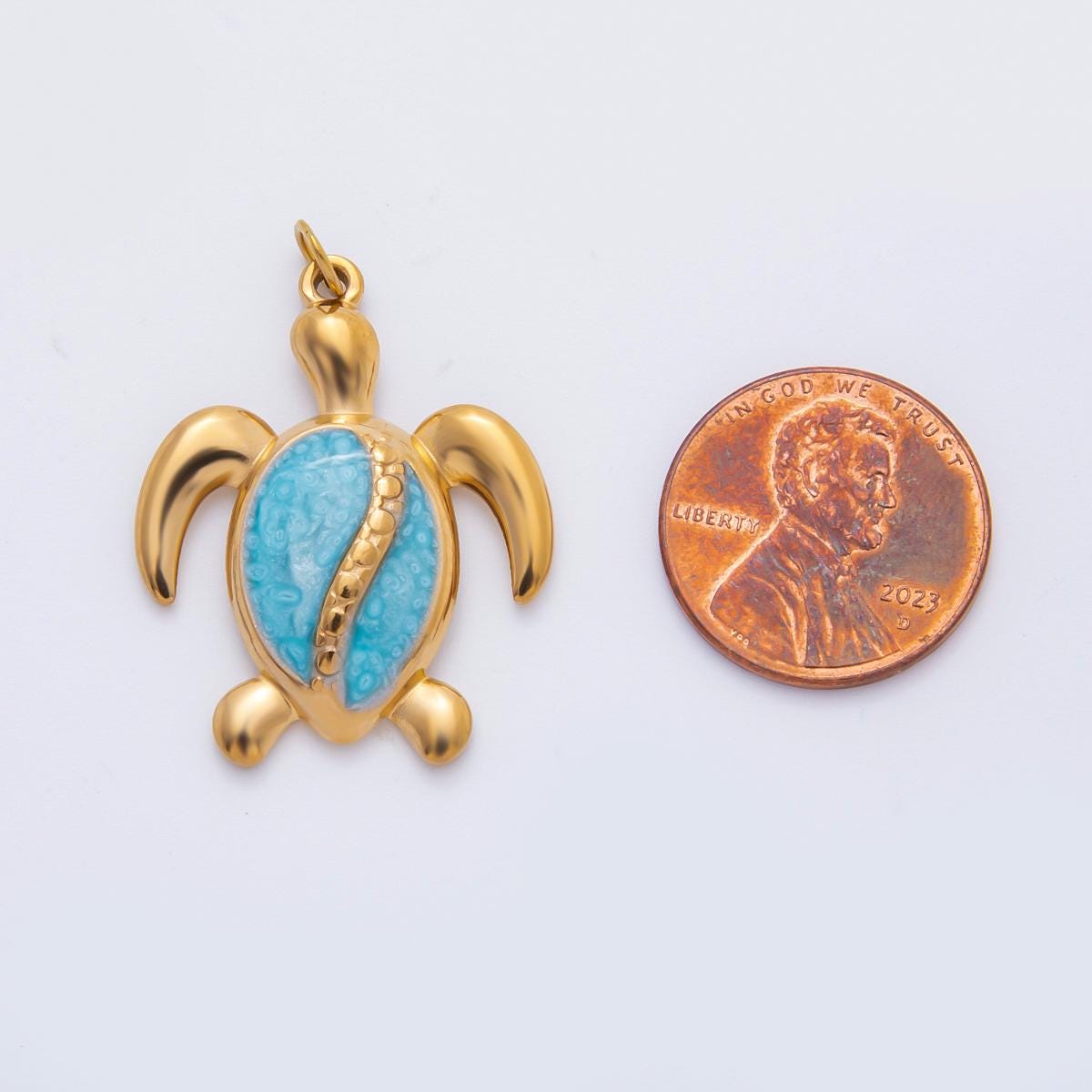 Stainless steel 33.5mm Turtle Charm minimalist Enamel Beach Animal Pendant in gold Under the Sea pendant | C-201