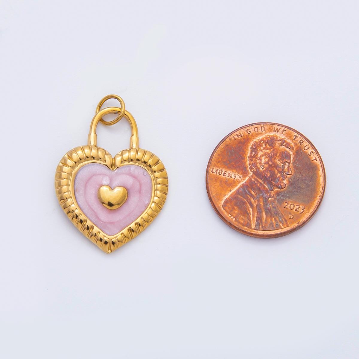 Enamel Stainless steel 26.8mm LOVE PADLOCK Charm minimalist Pendant in gold love jewelry | C-316