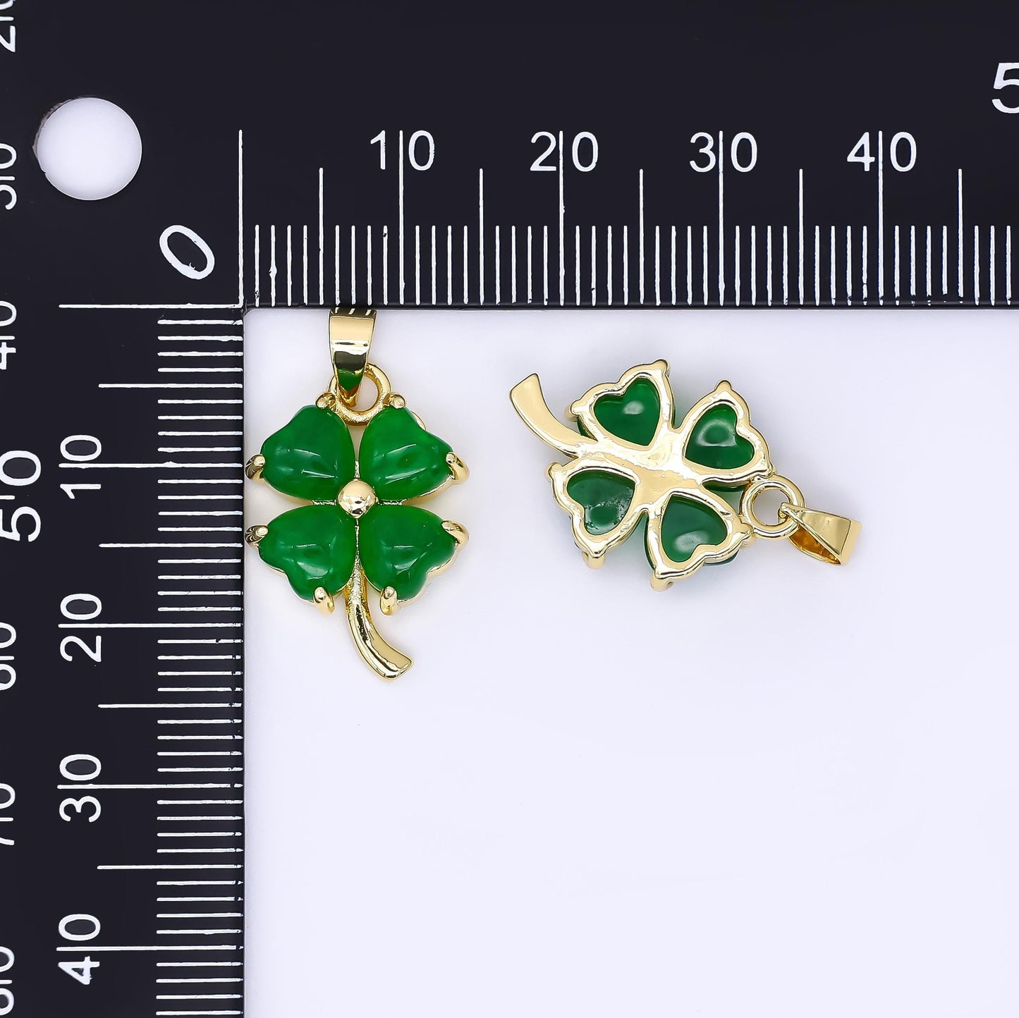24K Gold Filled 20mm Natural Gemstone Jade Four-Leaf Lucky Clover Charm Pendant | AA-1594