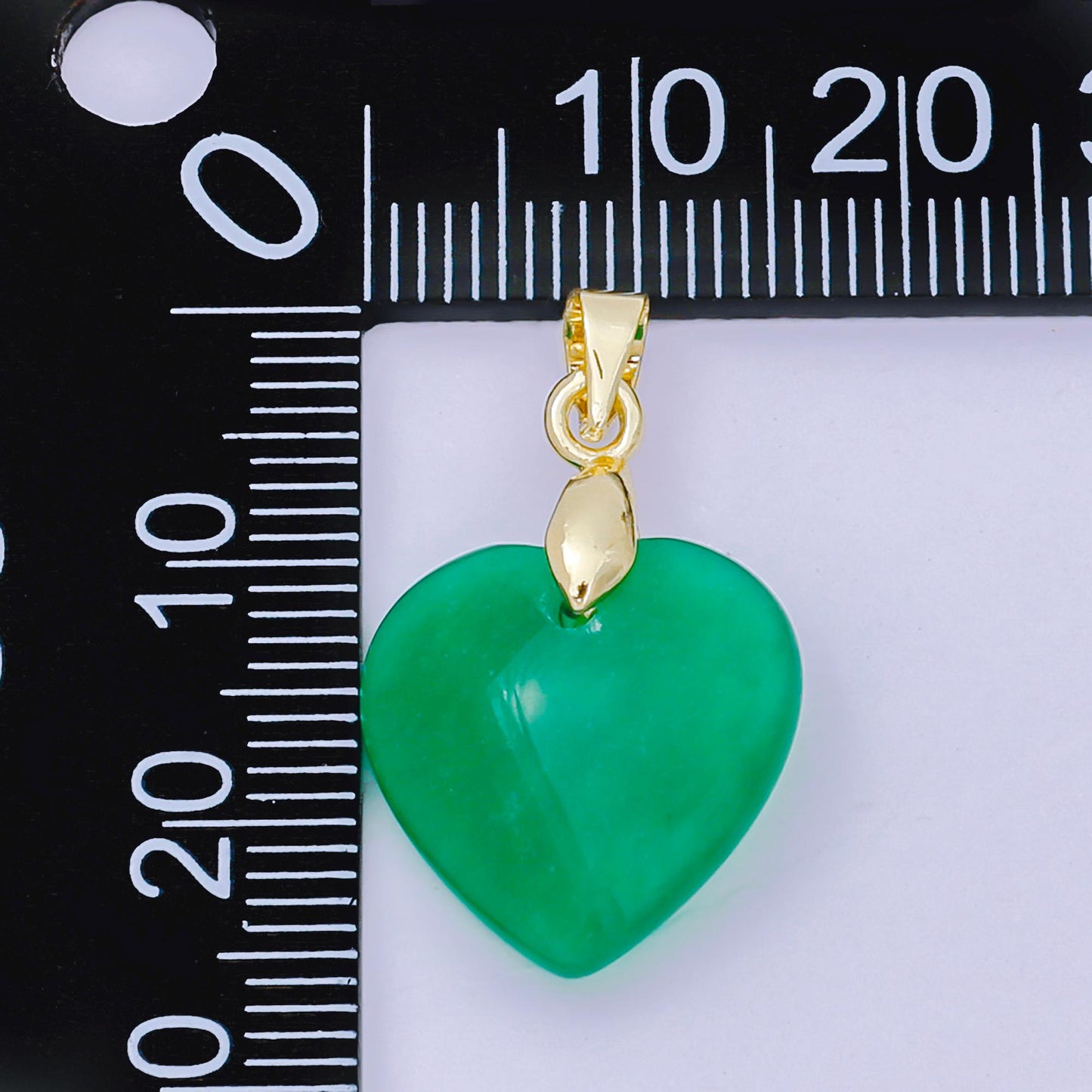 24K Gold Filled 23mm Natural Gemstone Jade Charm Heart Pendant | AA-1595