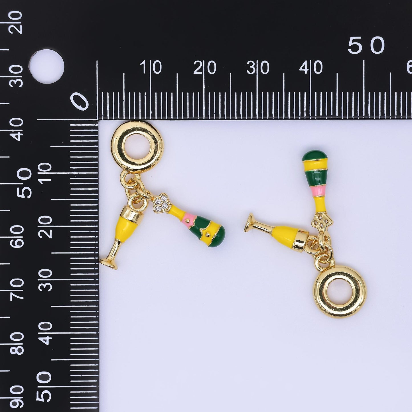 24K Gold Filled 15mm Bottle Juice & Glasses Set European Style Rondelle Bail Drop Charm | AC-1645