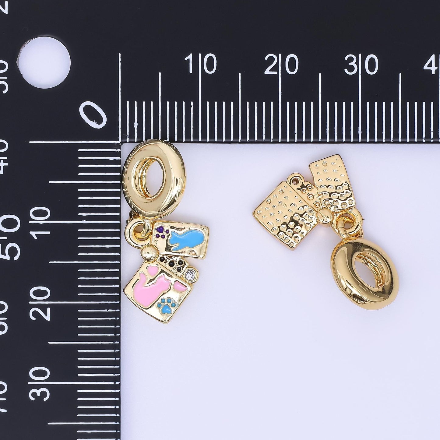 24K Gold Filled Cat Kitten Pet Enamel Drop Rondelle Pendant | AC1641