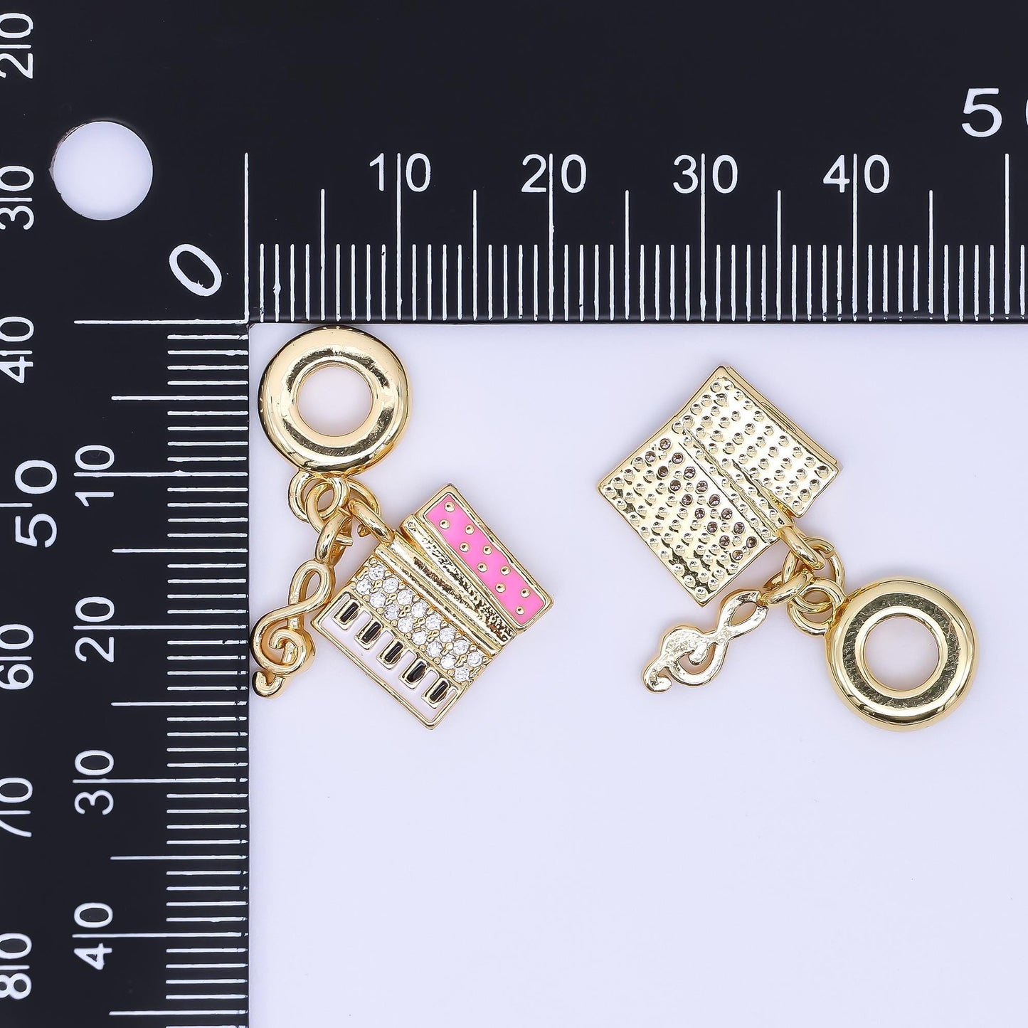 24K Gold Filled Accordion Music Instrument Micro Paved CZ Enamel Drop Charm | AC1642