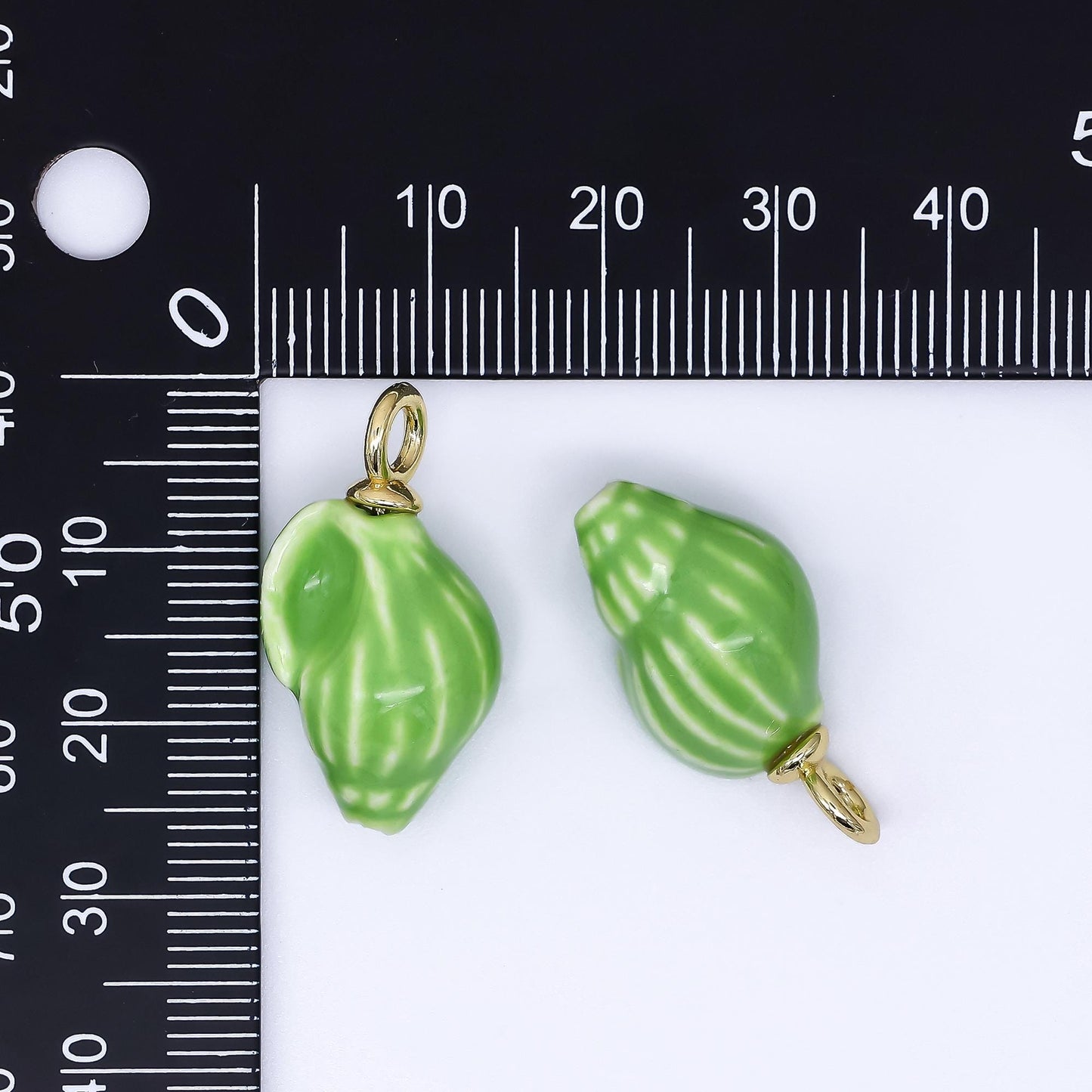 24K Gold Filled 26.5mm Ceramic Art Green Conch Snail Shell Charm | AF-550