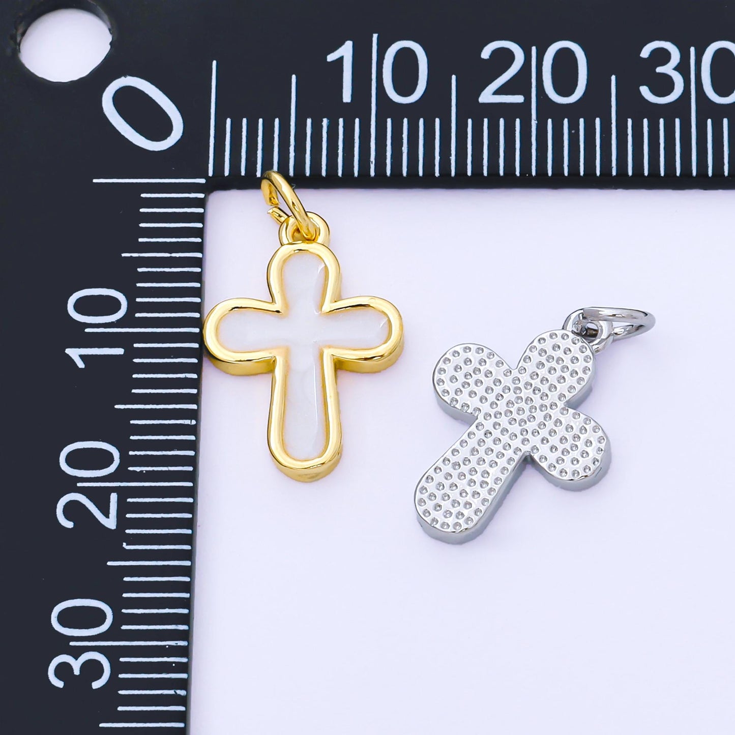 24K Gold Filled White Enamel Cross Holy Christian Catholic Charm | AF-1518