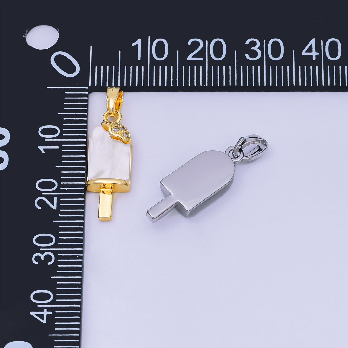 24K Gold Filled 20mm Micro Paved CZ Mother of Pearl Ice Cream Popsicle Pendant in Gold & Silver | AA-1581