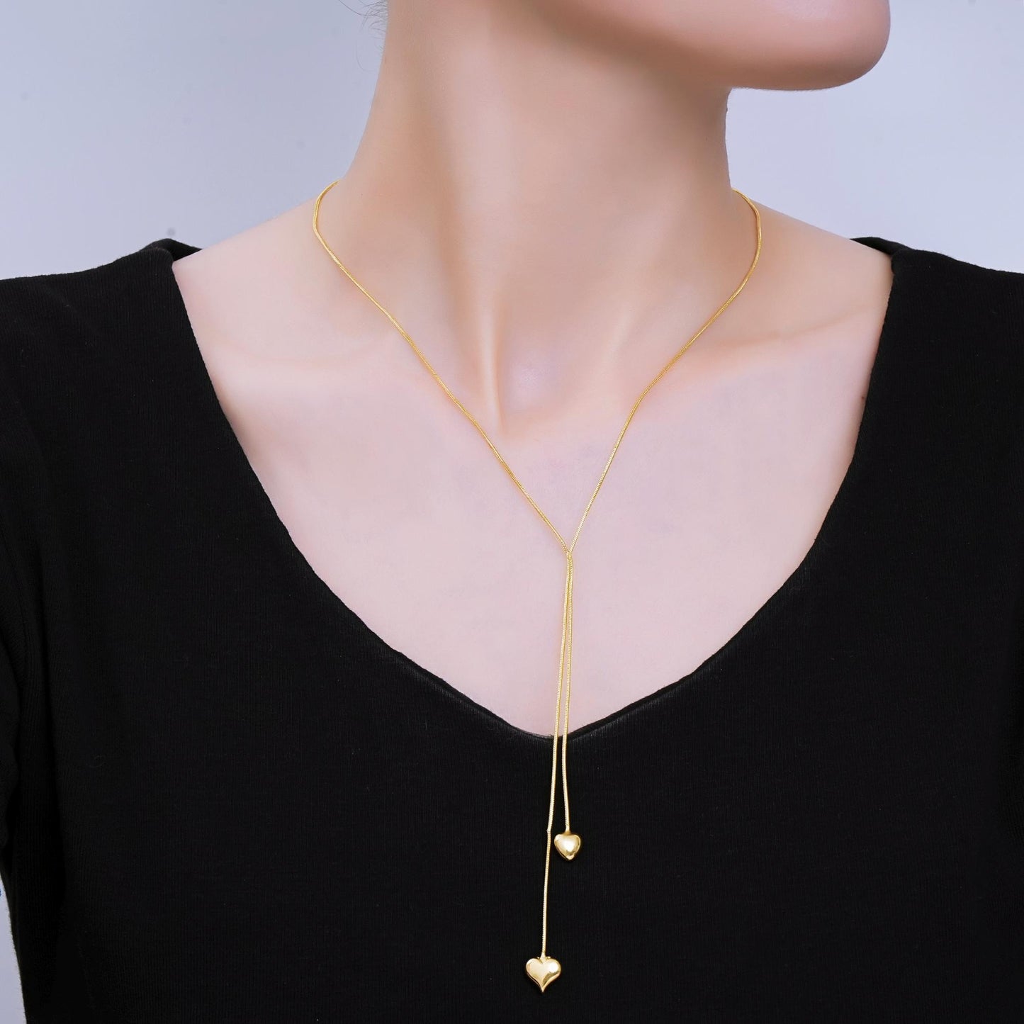 24K Gold Filled Double Heartfelt Tangled Herringbone Snake Chain Necklace 16.73 Inch with Extender | WA-3350