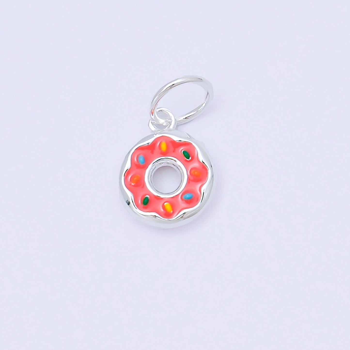 Mini S925 sterling silver donut charm enamel Pink Strawberry frosting sweet treat junk food add on charm foodie inspired SL-685