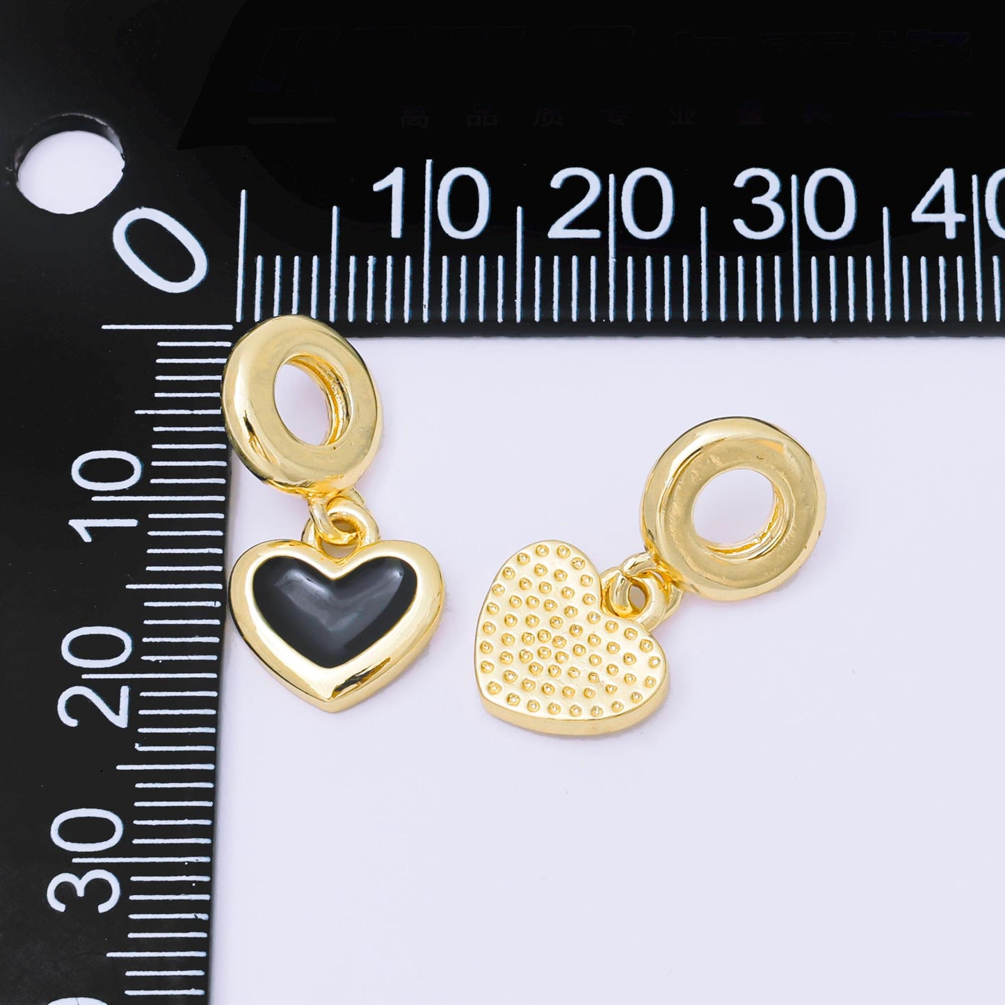 24k gold filled Black Red WHite hearts Charm rondelle bail drop pendant | AC1630