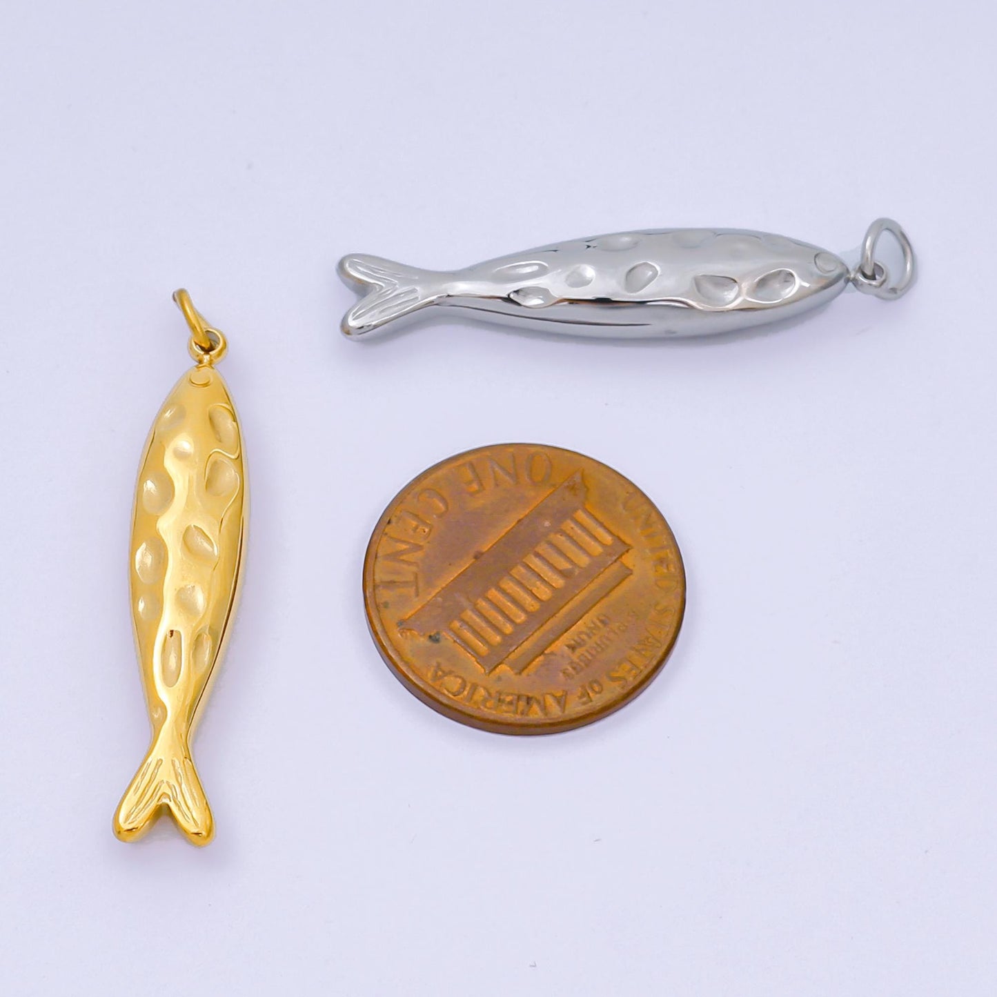 Stainless Steel 33.5mm Sardine Sea Fish Animal Charm in Gold & Silver | J-470