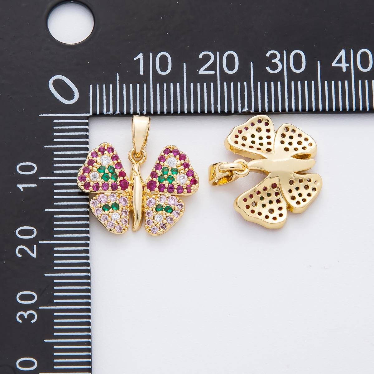 Gold Multi Color CZ Charms 18K Gold Filled Butterfly Charm Bracelet Necklace for DIY Jewelry Making Supply AF-1132