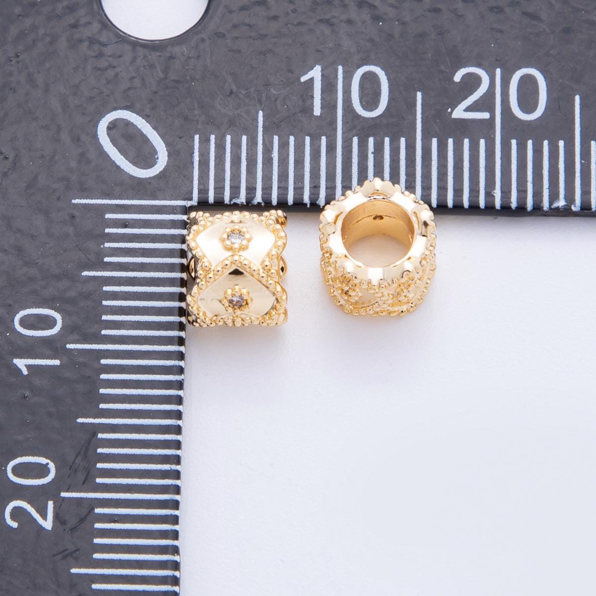 24K Gold Filled 6mm Clear CZ Dotted Bubble Rondelle Spacer Bead | AF-1030