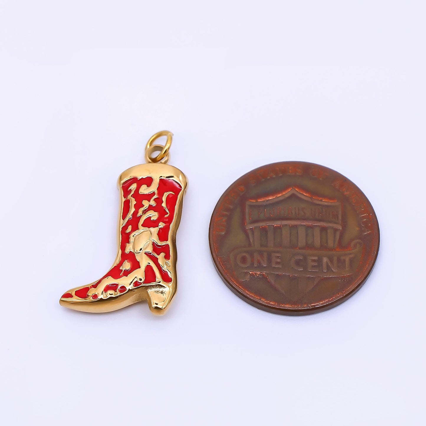Stainless Steel 21mm Enamel Art Red Cowboy Boots Shoes Charm | J-328