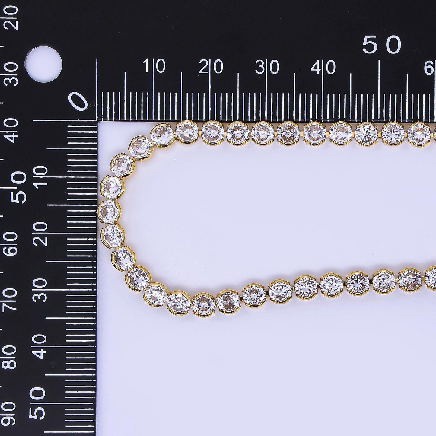 24K Gold Filled Round Clear CZ Bezel Tennis 18 Inch Necklace | WA-3406