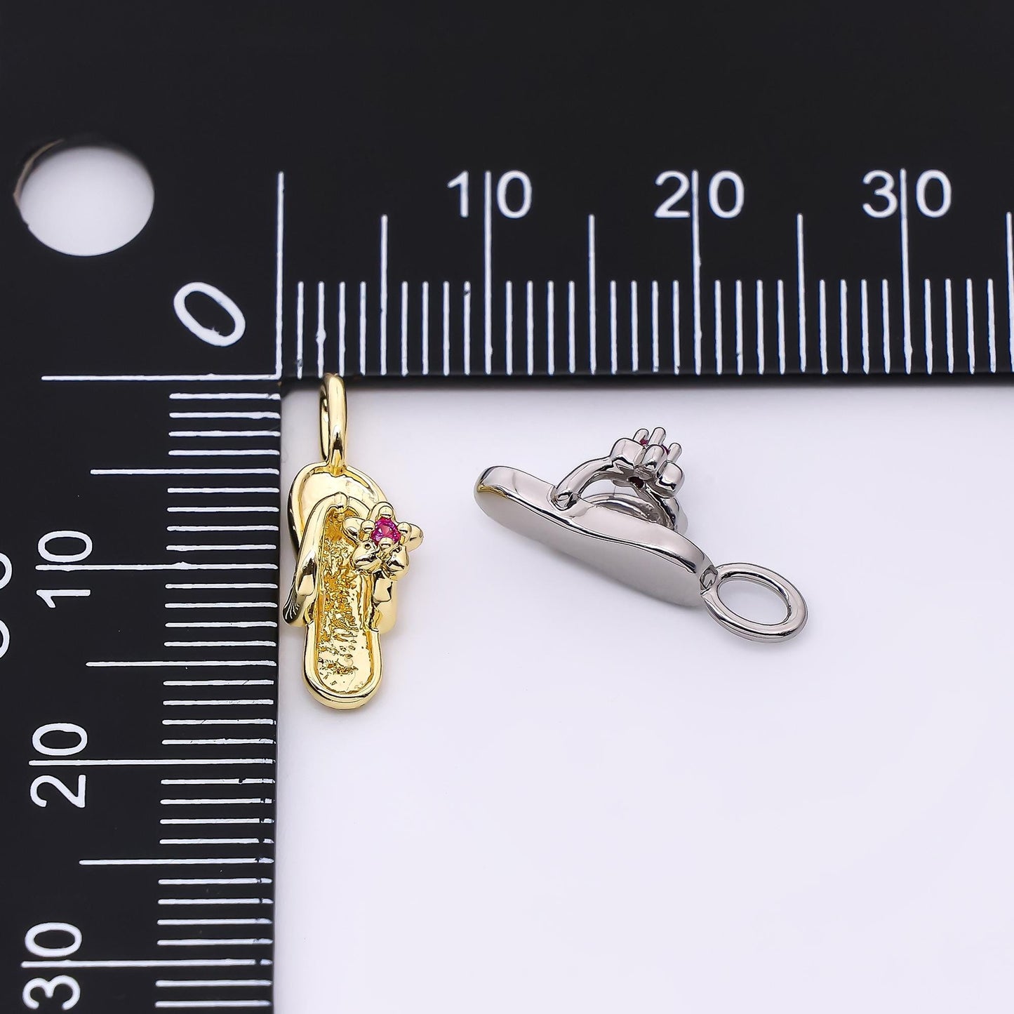 24K Gold Filled 14mm Fuchsia Flower CZ Sandals Pendant in Gold & Silver | AH-528