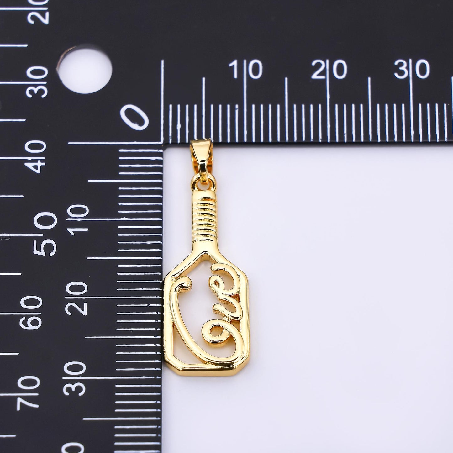 24K Gold Filled 28.5mm Micro Paved CZ Classic Paddle Pickle Ball Racket Sport Charm | AH-473