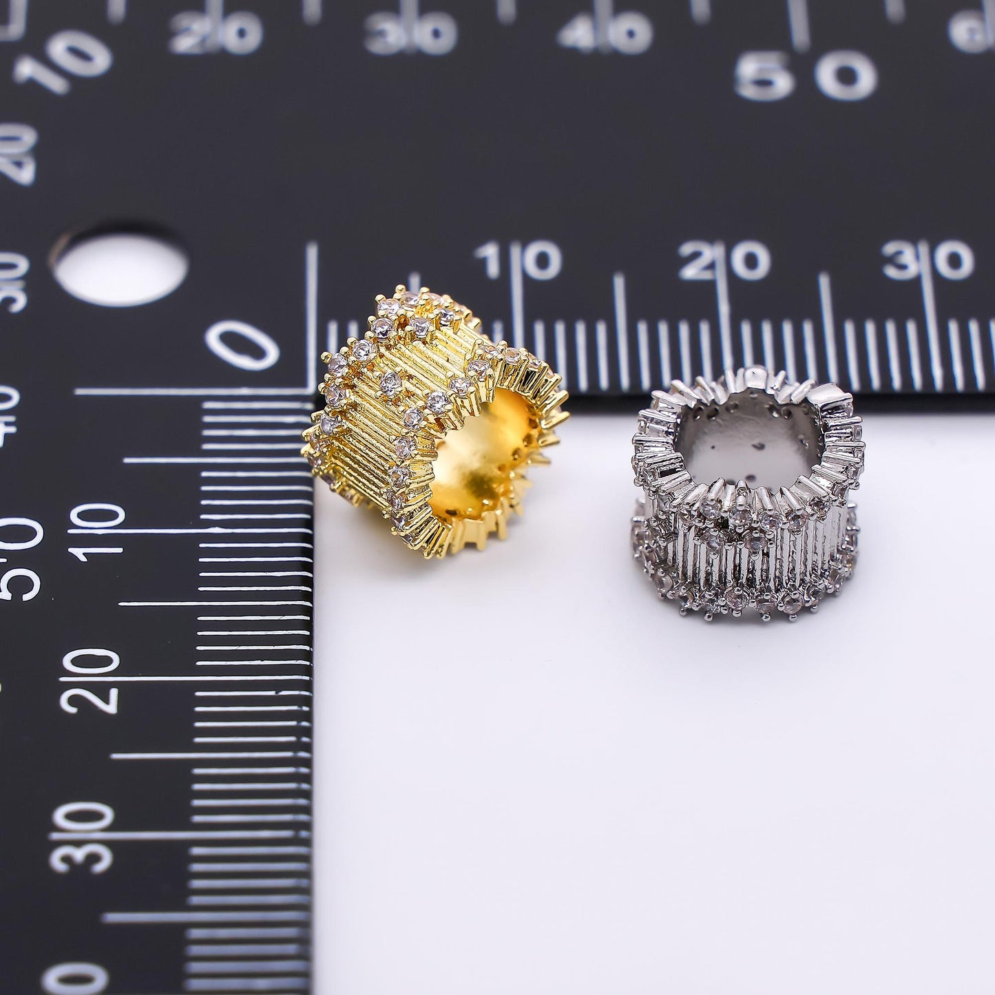 24K Gold Filled 8mm Micro Paved CZ Stellar Barrel Bead Spacer in Gold & Silver | B480