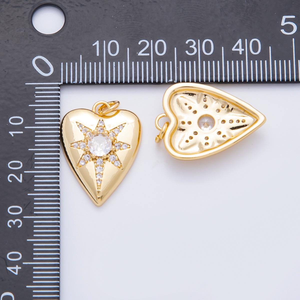 Dainty Gold Heart Charm with CZ North Star Celestial Jewelry Pendant 18K Gold Filled Findings AF-1315