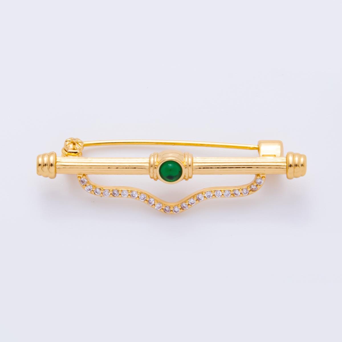 18K Gold Filled 42mm Cubic Zirconia Stone Fancy Safety Pin Brooch Bag Charm Finding | z-1235