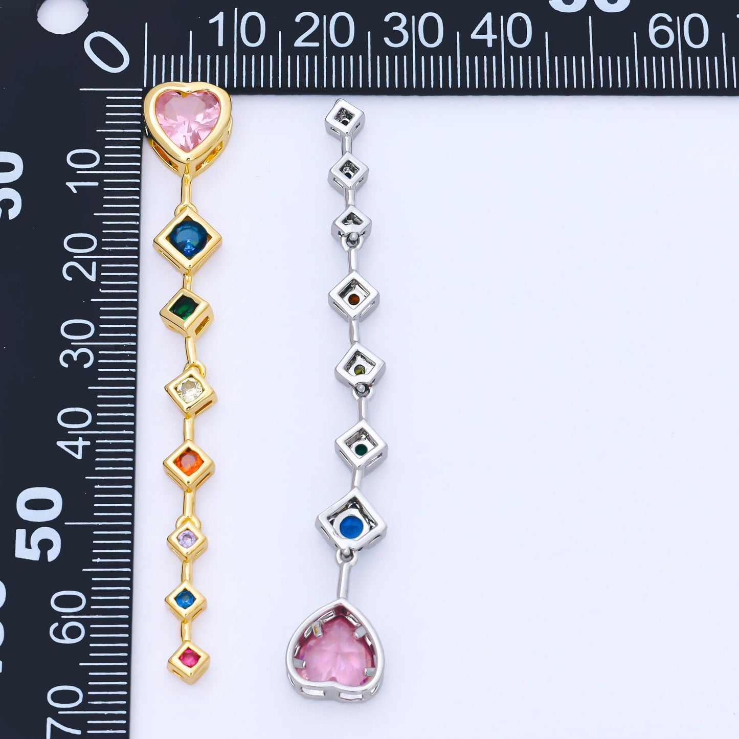 Pink Heart Drop Charm with Multi Color cz rhombus drop 24k Gold Filled Lariat Necklace charm | b-481
