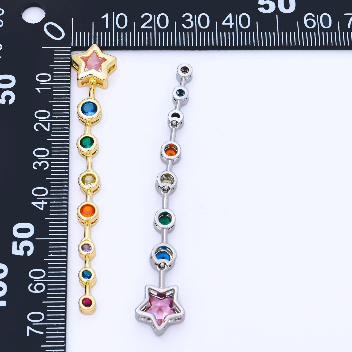 Pink Star Drop Charm with Multi Color cz Round drop 24k Gold Filled Lariat Necklace charm | b-482