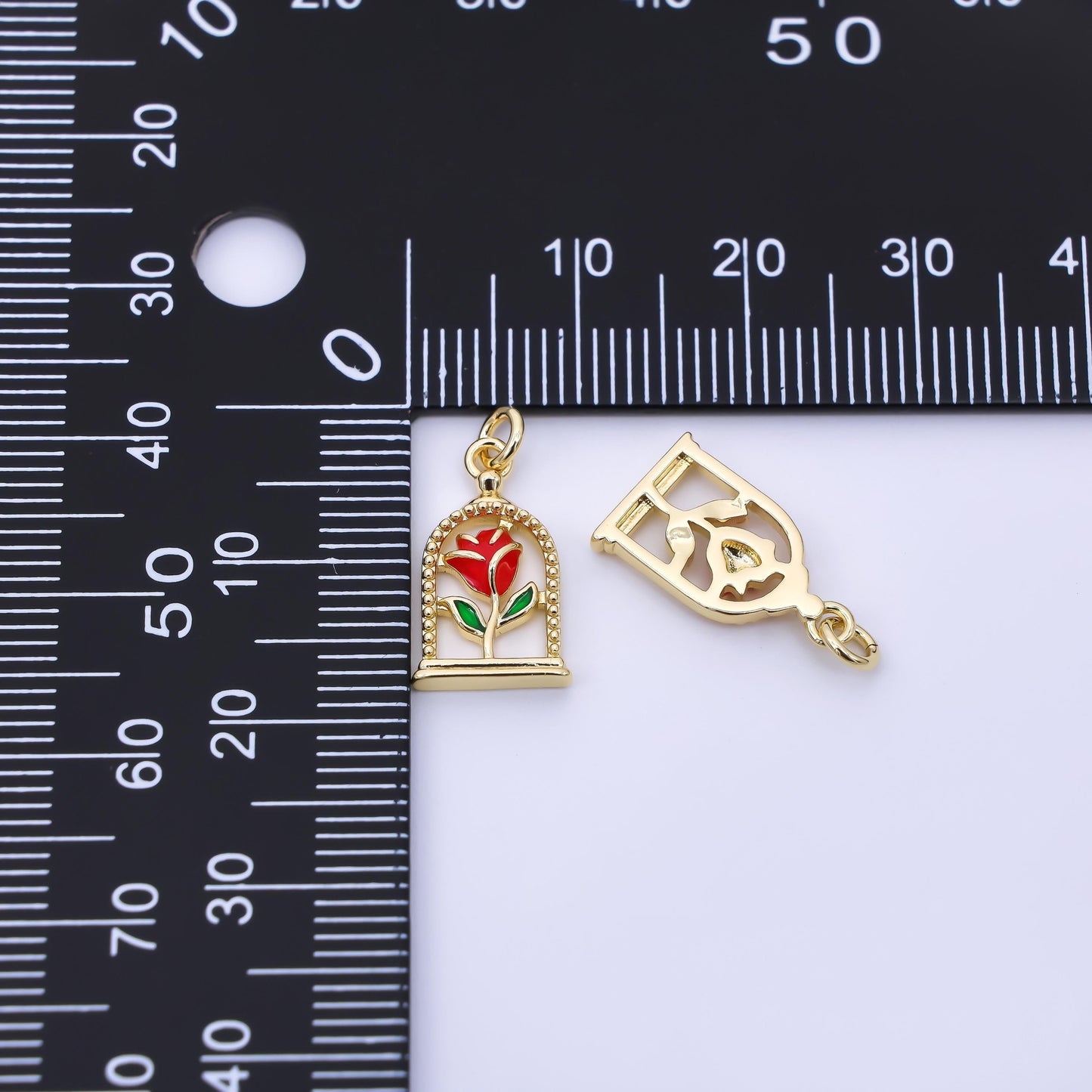 24K Gold Filled 16mm Hand-Painted Enamel Magical Enchanted Rose Flower Charm | AC1611