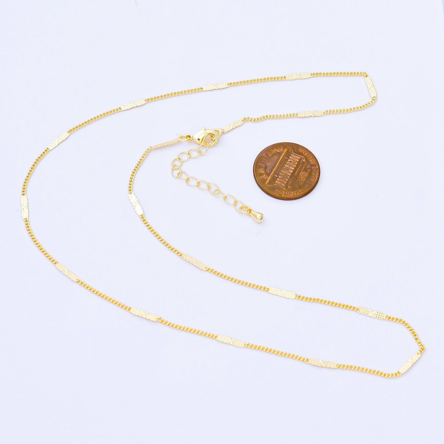 Drawn Curb Starburst Chain 24k Gold Filled Minimalist Jewelry Necklace Ready to Wear 17.5 inch WA-3407