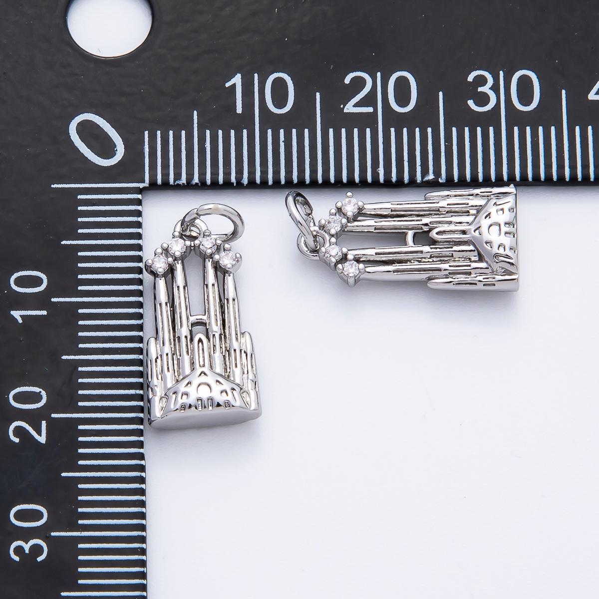 Mini 18k gold filled Castle charm, dainty Old Vintage Church pendant charm for necklace earring supply af-1353