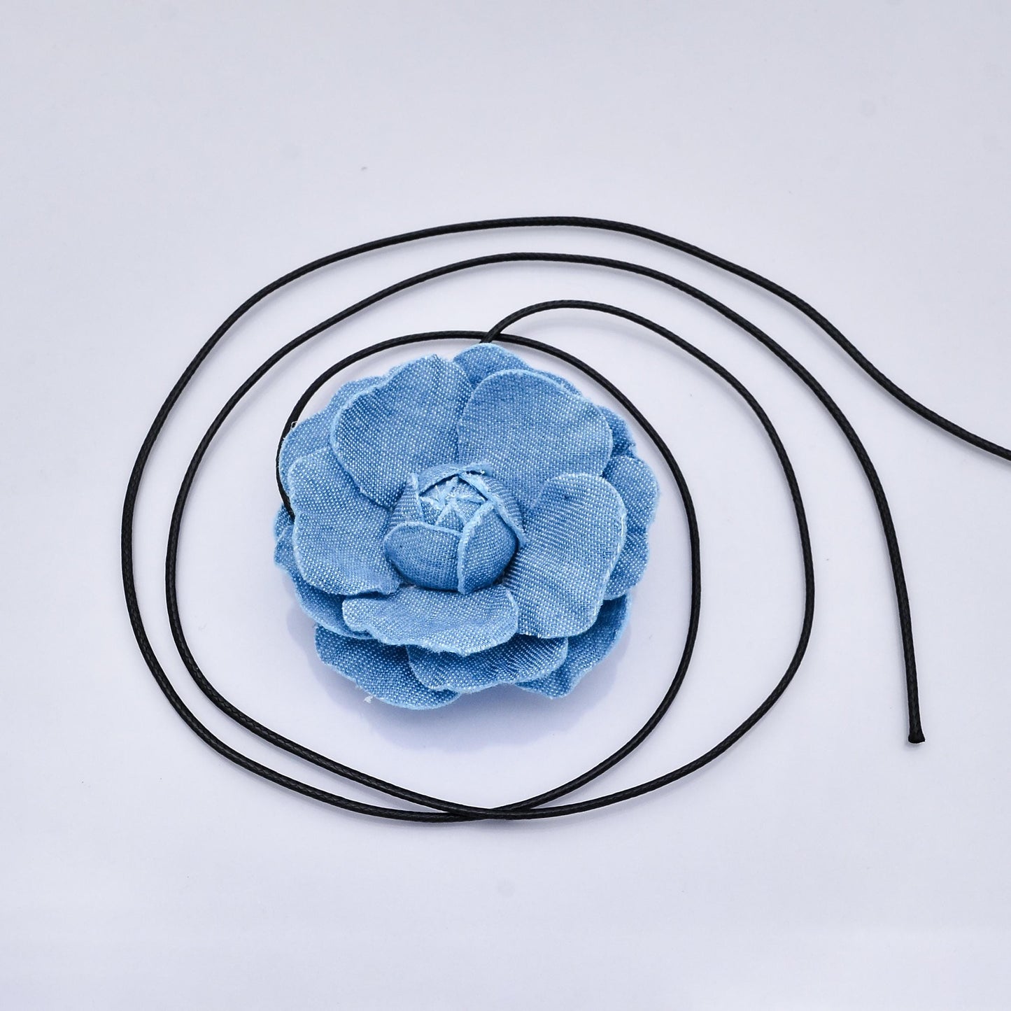 Denim Jeans Rose Flower Wrap Choker Necklace