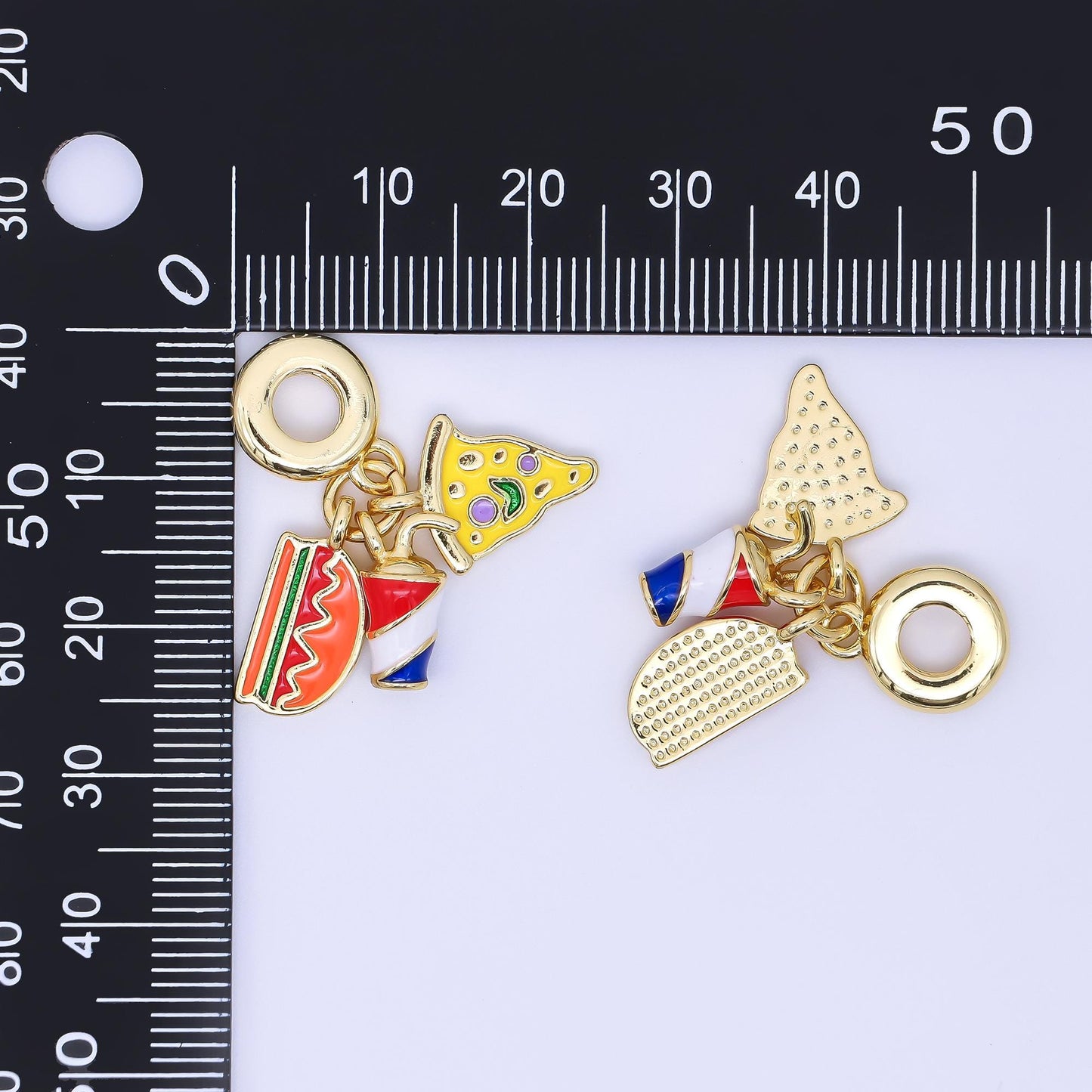 24K Gold Filled Fast Food Pizza Soda Burger Enamel Drop Rondelle Charm | AC1638