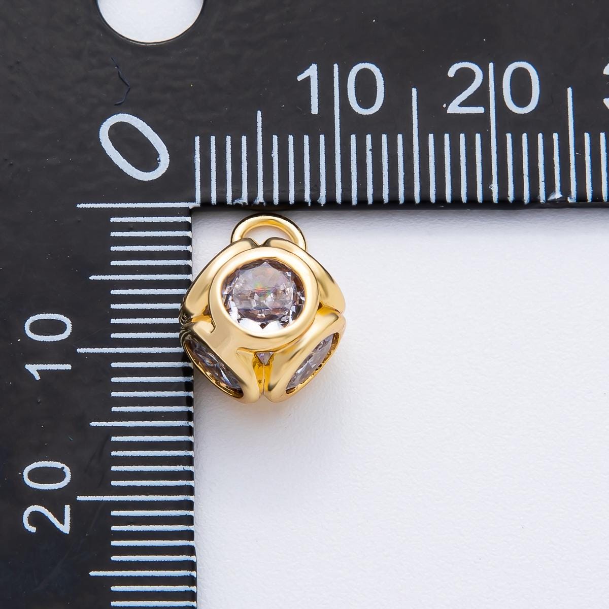 18k gold dainty cubed cz clear stone embedded pendant, add on cubed charm dainty crystal cz stone for necklace bracelet supply | AF-1368