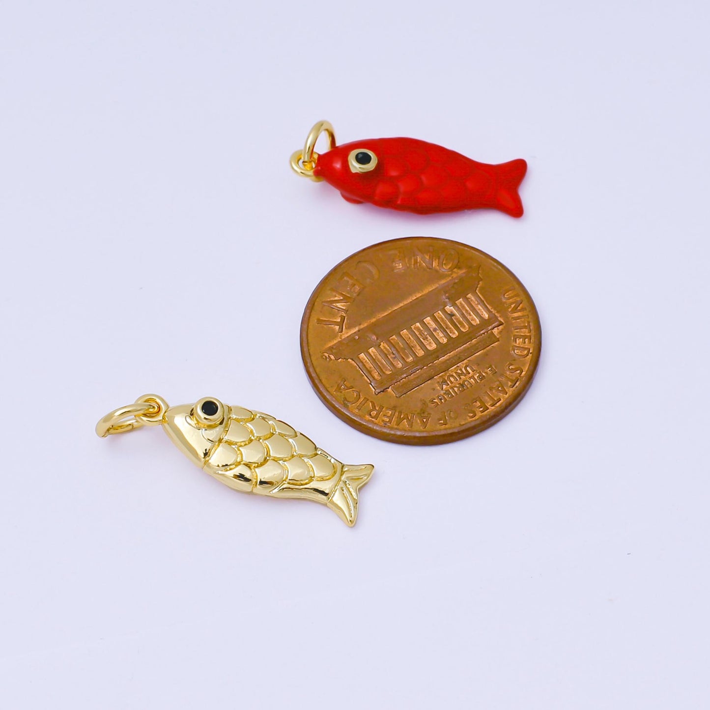 24K Gold Filled 19mm Red, Gold Koi Sardine Fish Charm | AF1286