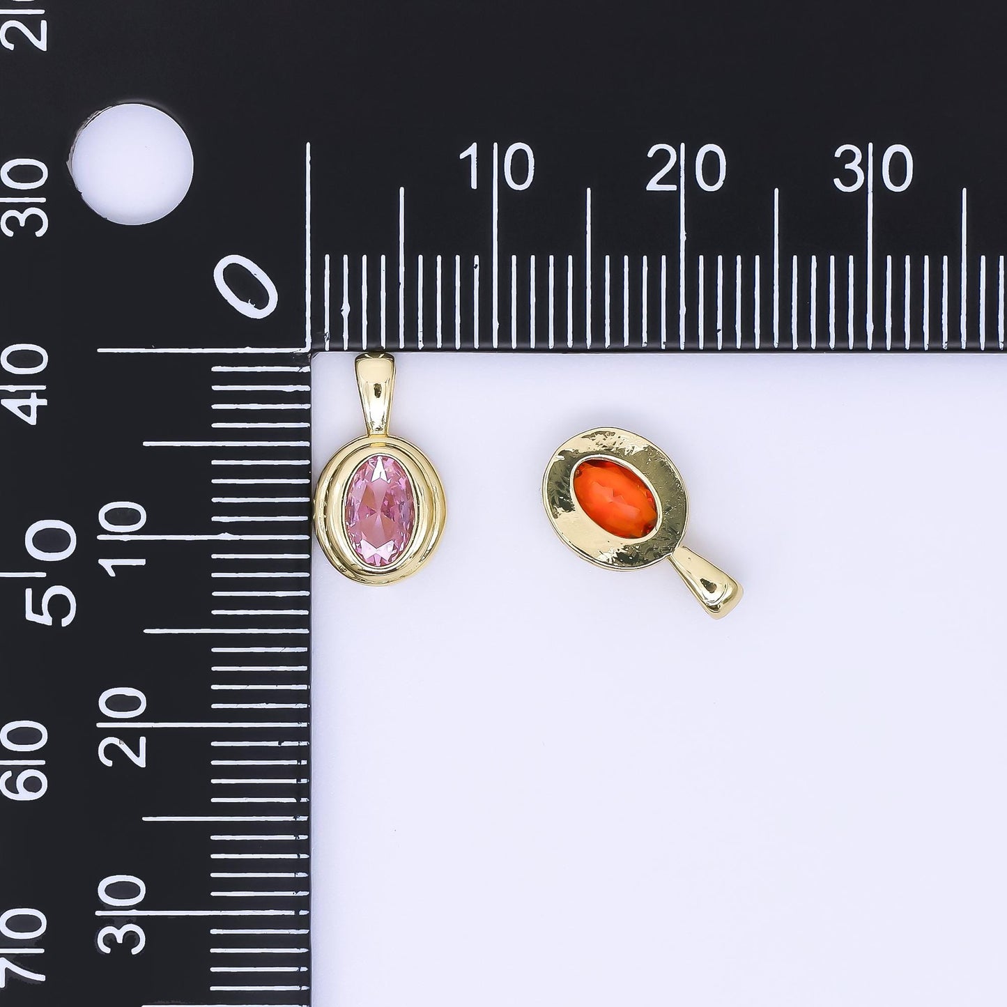 24K Gold Filled 12.5mm Pink, Purple, Orange CZ Bezel Outline Oval Pendant | AH479 AH480