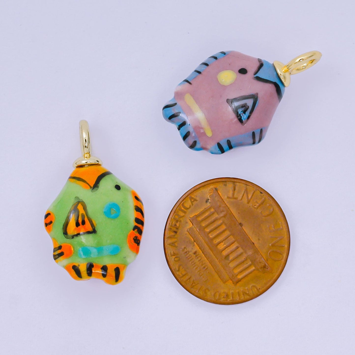 Dainty Colorful Ceramic Fish Charm Hand Painted Beads Adorable Multicolor Fish for Necklace Bracelet Component AF-1515