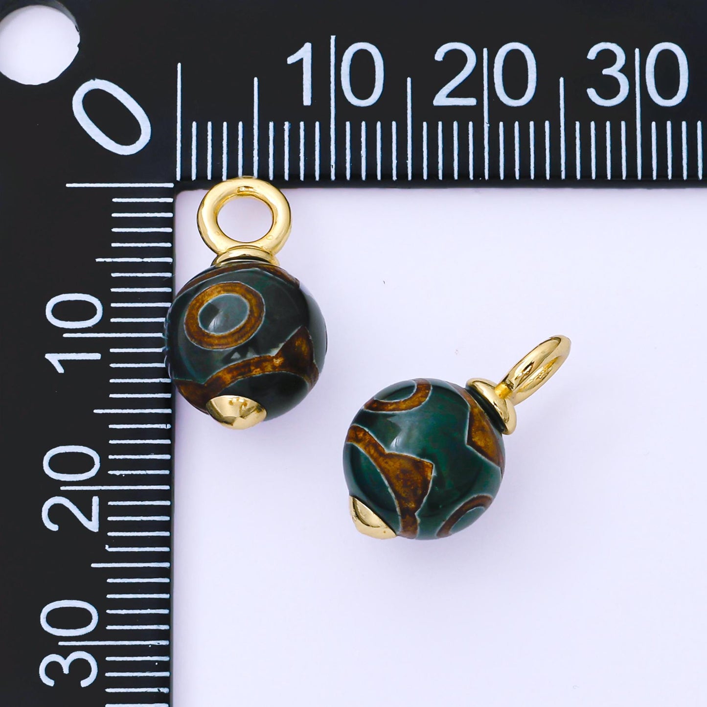 24K Gold Filled 18mm Brown Agate Gemstone Round Drop Charm | AF1301