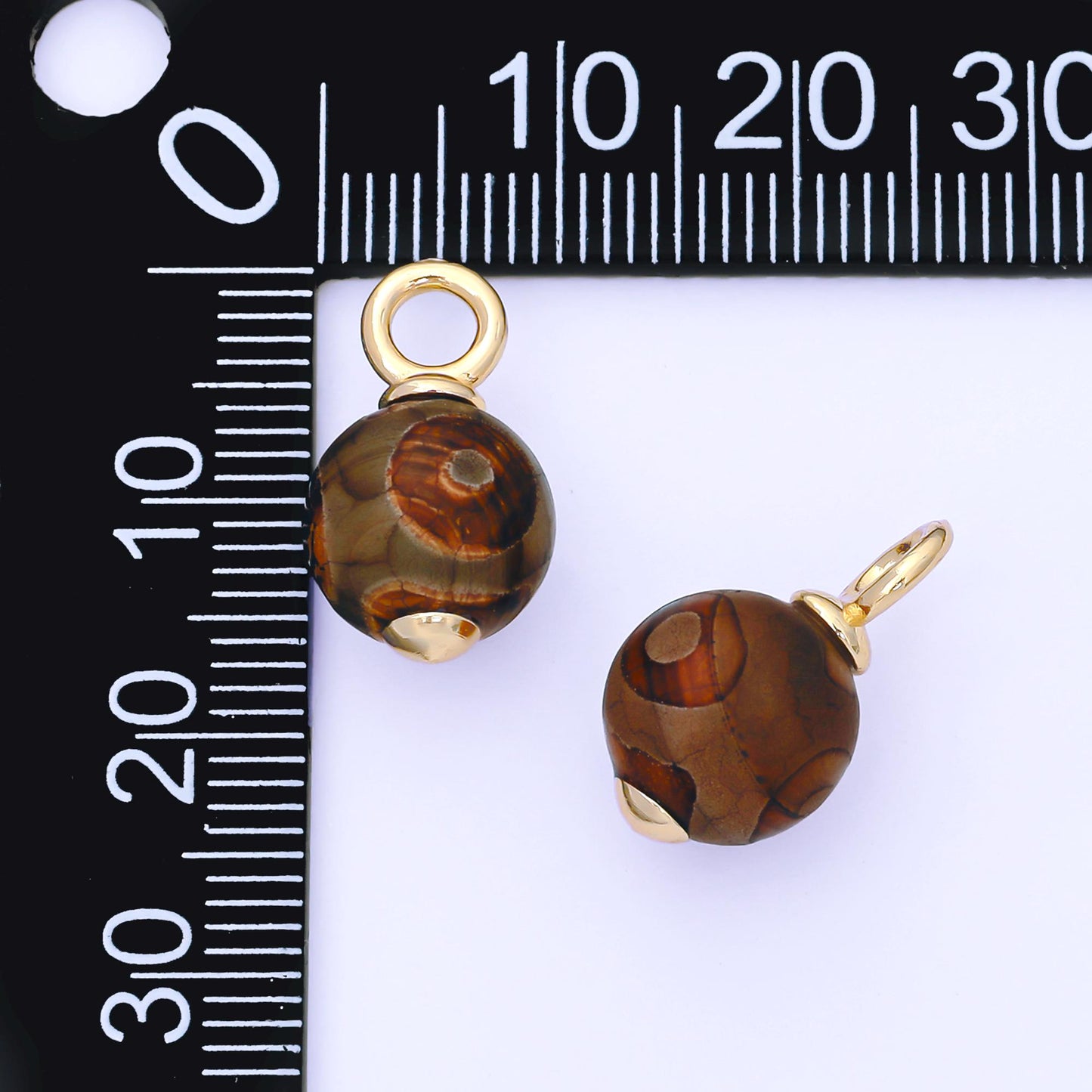 24K Gold Filled 18mm Light Brown Agate Gemstone Drop Charm | AF1302