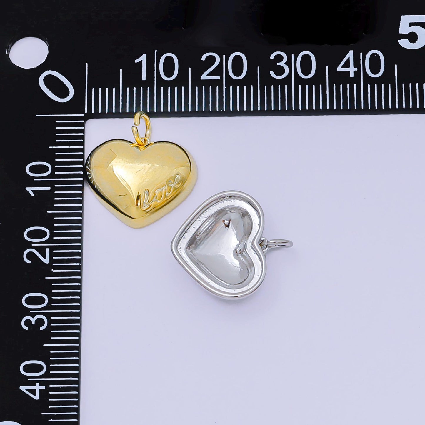14K Gold Filled 14mm "Love" Italics Engraved Heart Charm in Gold & Silver | M570