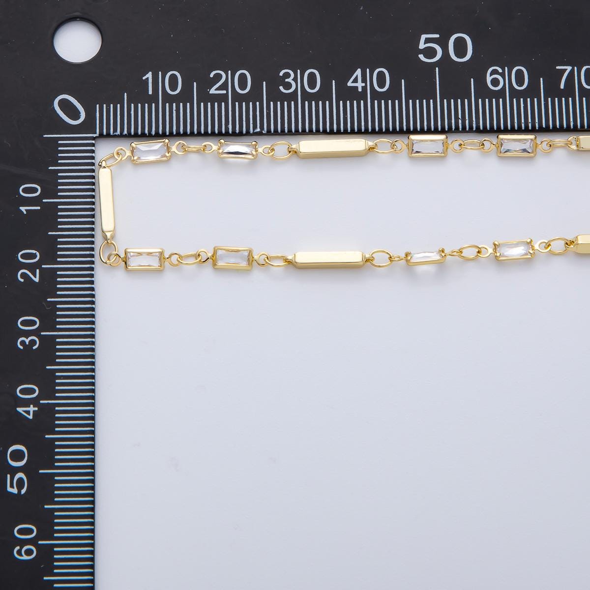 Gold Bar and CZ Bezel Chain by the Yard 24K Gold Filled Jewelry Chain Elegant Bar Link Chain for Necklace Bracelet Making ROLL-1778