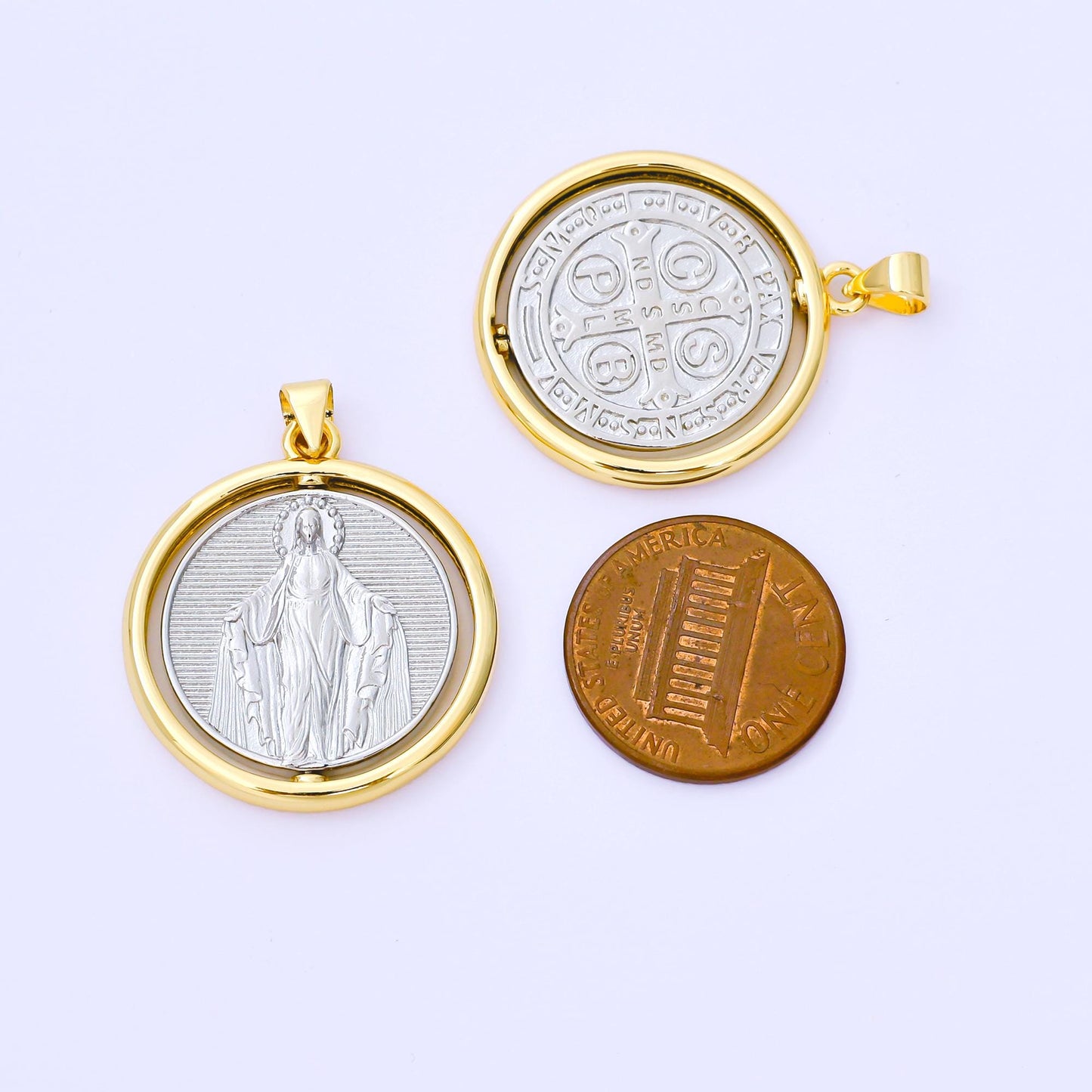 24K Gold Filled 28mm Virgin Mary Lady of Guadalupe Mixed Metal Medallion Pendant | AA1565