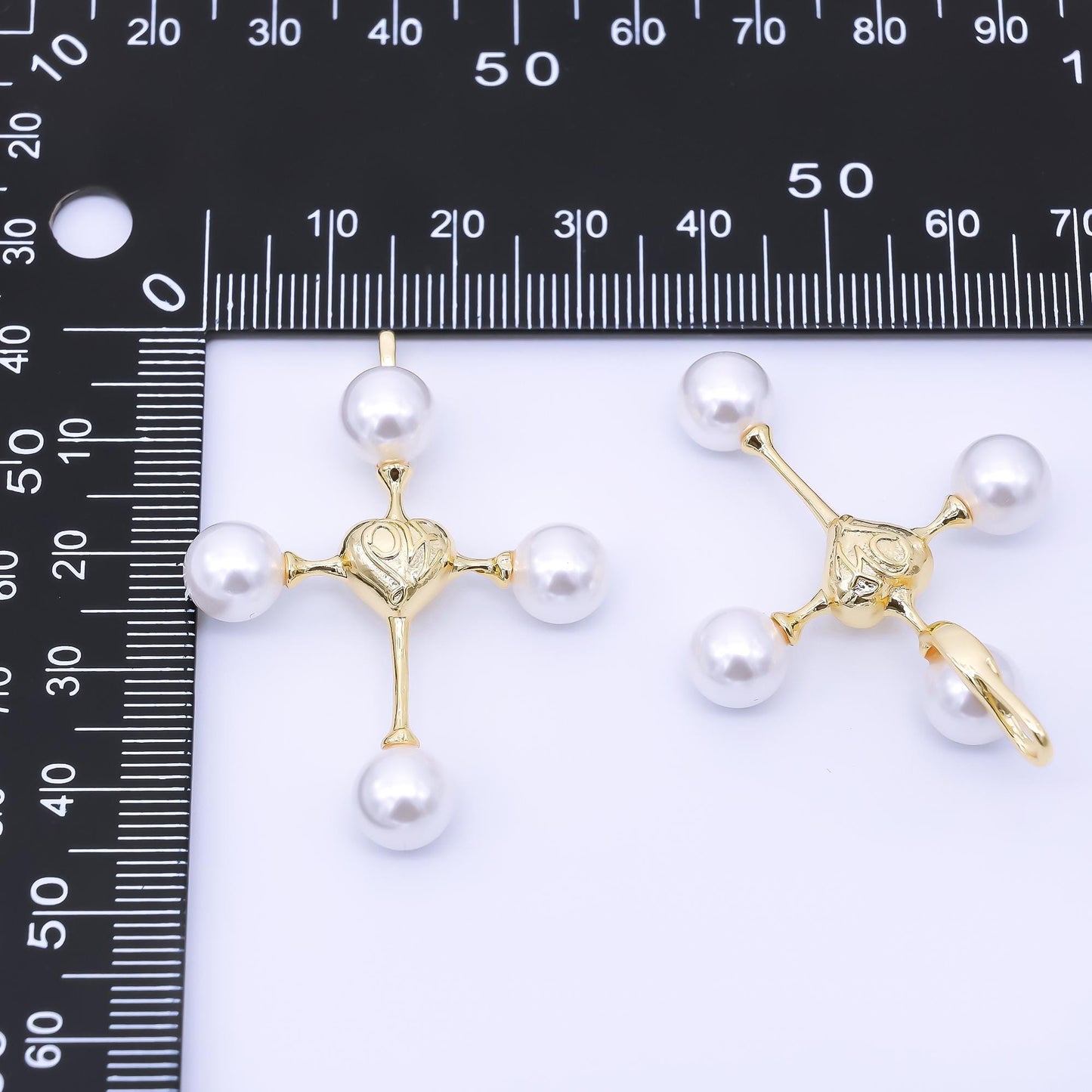 24K Gold Filled 44mm Shell Pearl Heart Religious Cross Pendant | AF570