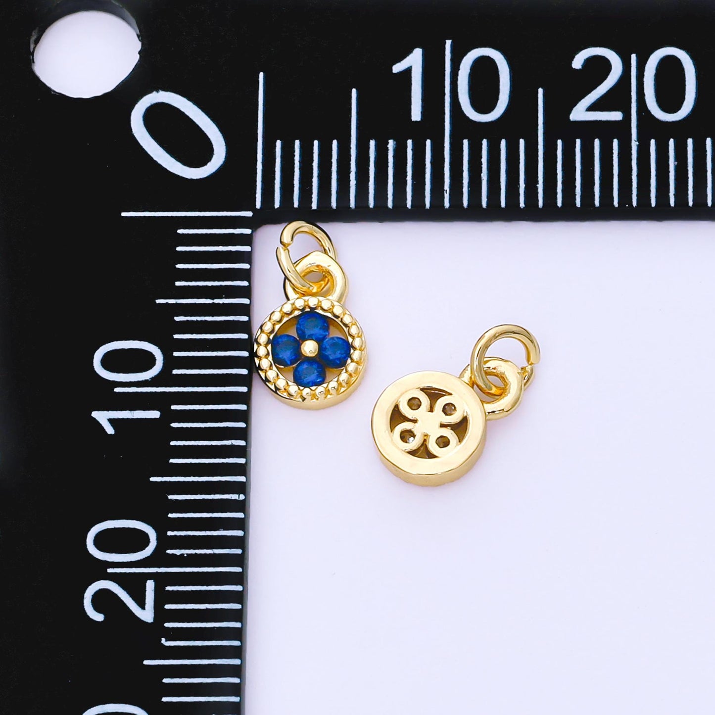 Mini Gold Tiny Clover Charm, CZ Micro Pave Clover Charm, Zirconia Charms, Green Blue Clover Round Charm AF-1500