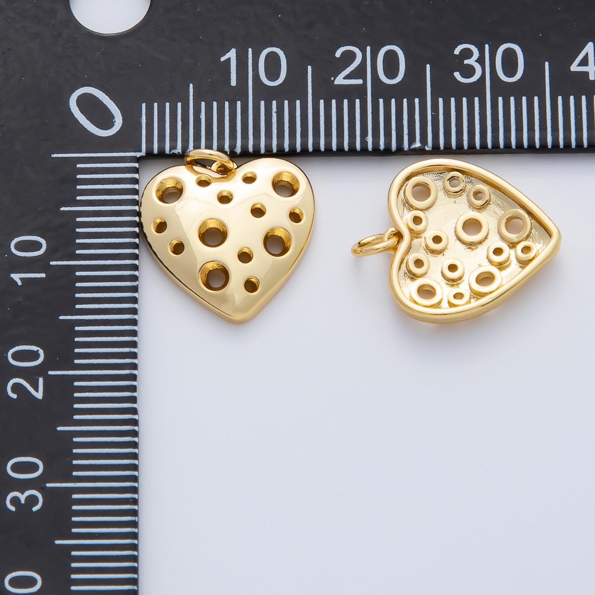 18K Gold Filled 15mm Open Dotted Heart Charm | AF1413